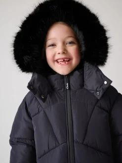 Clarks Navy Girls Shower Resistant Longline Padded Coat