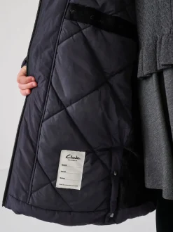 Clarks Navy Girls Shower Resistant Longline Padded Coat