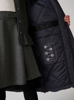 Clarks Navy Girls Shower Resistant Longline Padded Coat