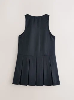 Clarks Navy Girls Zip Front Pleated School Pinafores 2 Pack