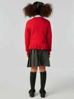 Clarks Red Cable Knit Frill School Cardigan