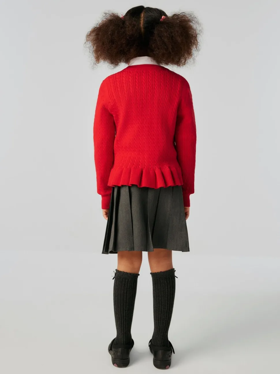 Clarks Red Cable Knit Frill School Cardigan