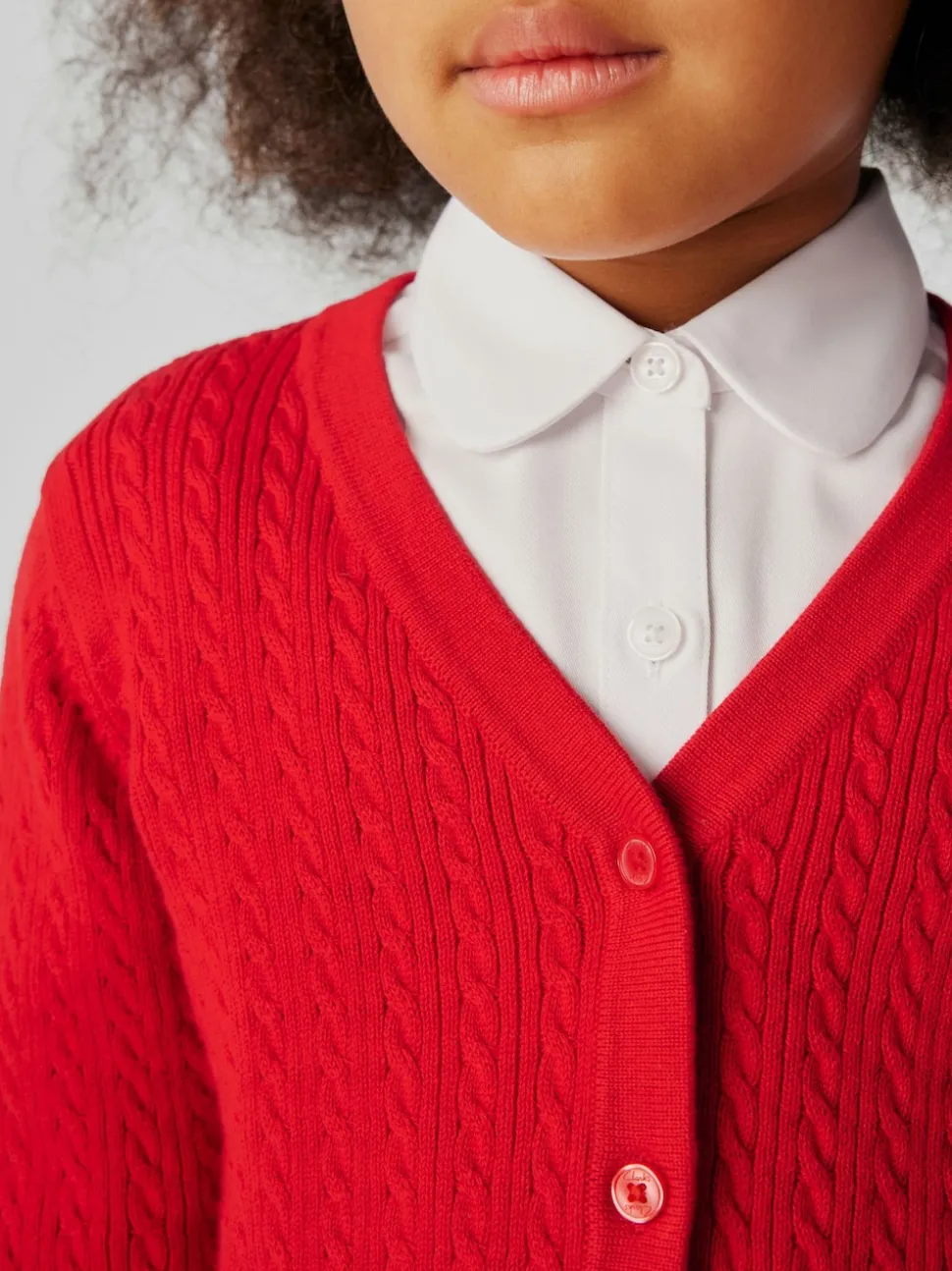 Clarks Red Cable Knit Frill School Cardigan