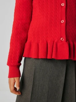 Clarks Red Cable Knit Frill School Cardigan