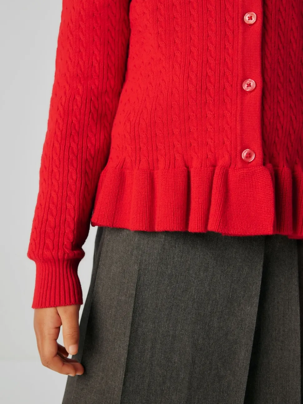 Clarks Red Cable Knit Frill School Cardigan