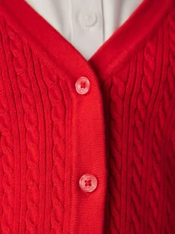 Clarks Red Cable Knit Frill School Cardigan