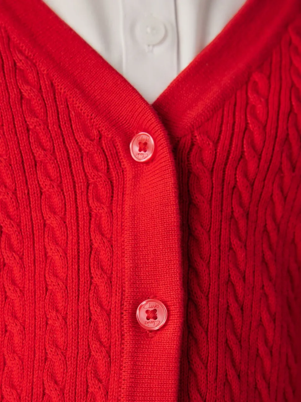 Clarks Red Cable Knit Frill School Cardigan