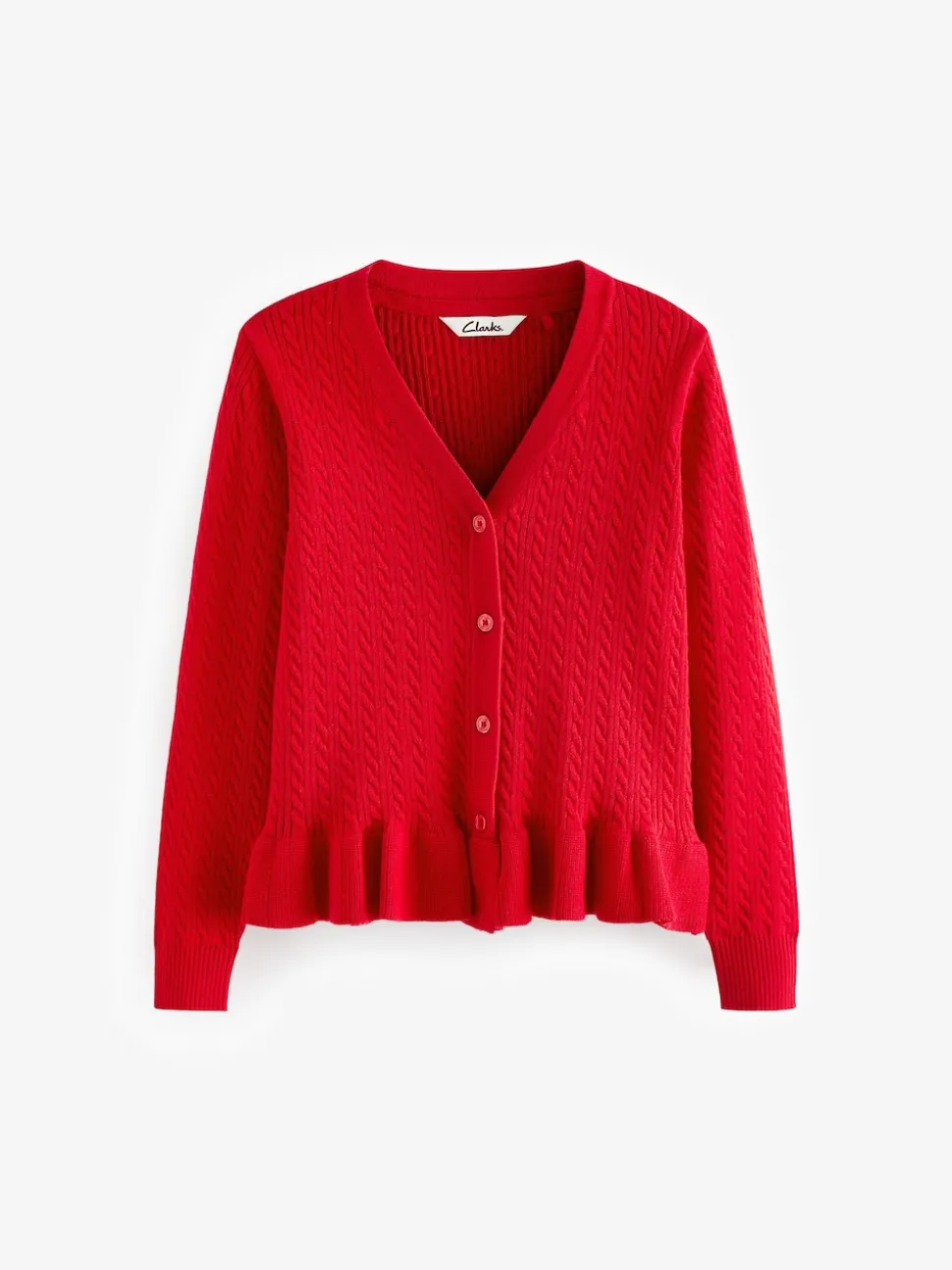 Clarks Red Cable Knit Frill School Cardigan