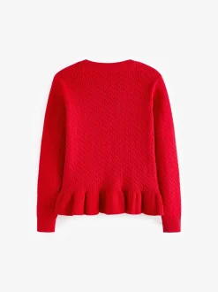 Clarks Red Cable Knit Frill School Cardigan
