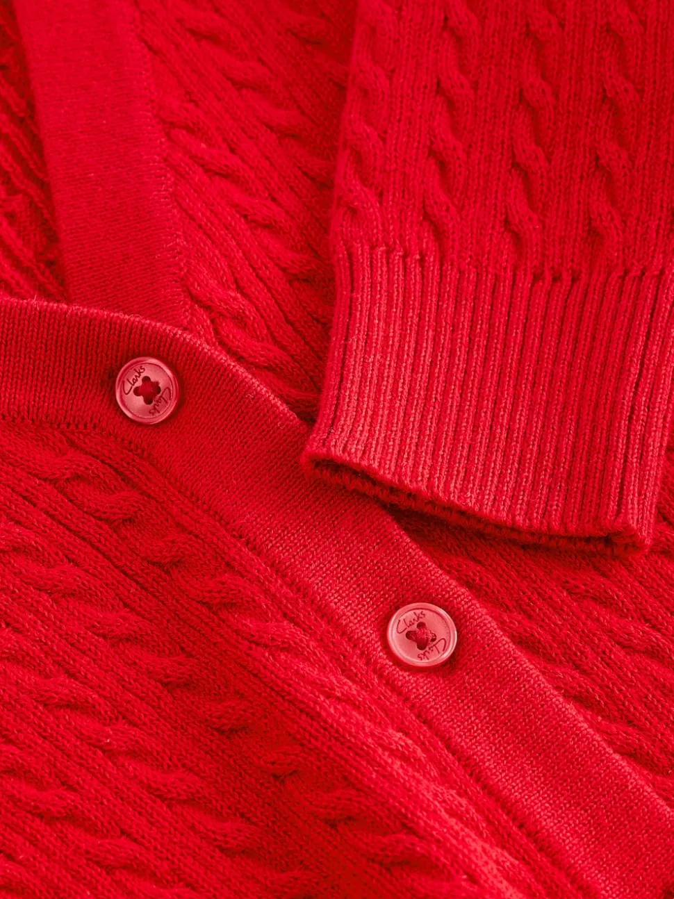 Clarks Red Cable Knit Frill School Cardigan
