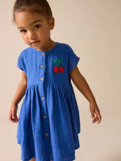 Cobalt Blue Textured Short Sleeve Dress (3mths-8yrs)