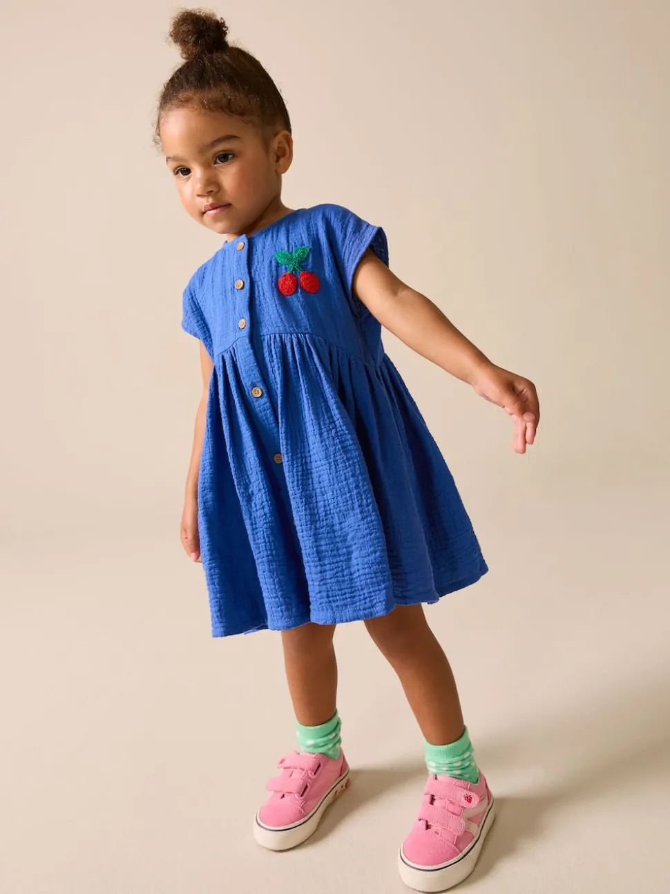 Cobalt Blue Textured Short Sleeve Dress (3mths-8yrs)