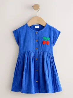 Cobalt Blue Textured Short Sleeve Dress (3mths-8yrs)