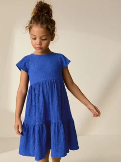 Cobalt Blue Angel Sleeve Crinkle Dress (3-16yrs)