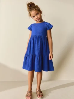 Cobalt Blue Angel Sleeve Crinkle Dress (3-16yrs)