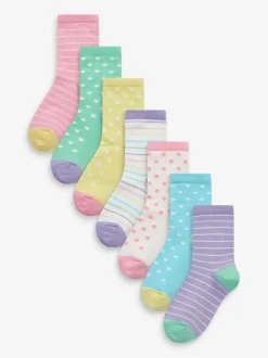 Colourful 7 Pack Cotton Rich Spot Stripe Ankle Socks