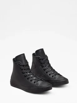 Converse Black Leather High Top Youth Trainers