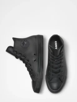 Converse Black Leather High Top Youth Trainers