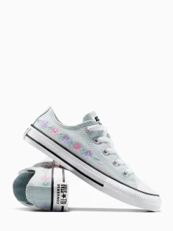 Converse Blue Junior Chuck Taylor Floral Embroidered Trainers