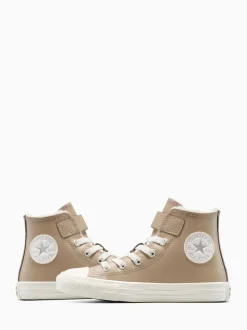 Converse Brown Chuck Taylor Kids Leather Fleece Lining High Trainers