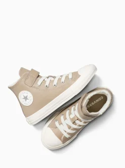 Converse Brown Chuck Taylor Kids Leather Fleece Lining High Trainers