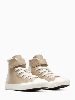 Converse Brown Chuck Taylor Kids Leather Fleece Lining High Trainers