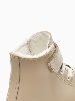 Converse Brown Chuck Taylor Kids Leather Fleece Lining High Trainers