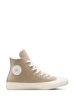 Converse Brown Chuck Taylor Teen Leather Fleece Lining High Trainers