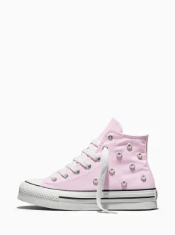 Converse Pink Chuck Taylor Lift Beaded Flower Trainers