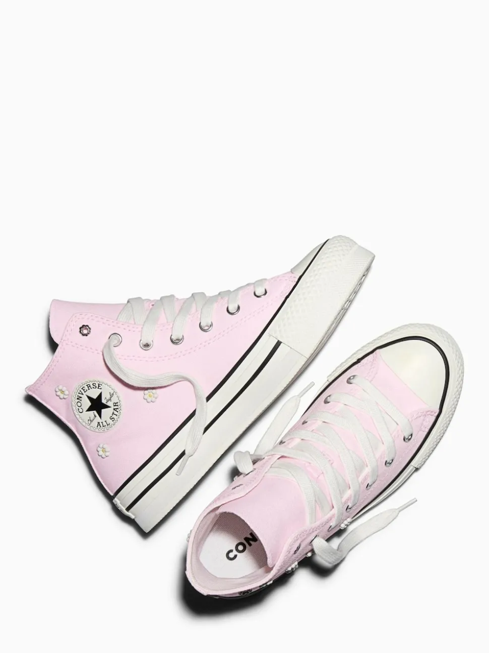 Converse Pink Chuck Taylor Lift Beaded Flower Trainers