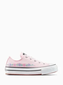 Converse Pink Youth Chuck Taylor Floral Print Embroidered EVA Lift Ox Trainers