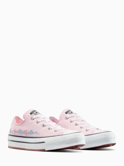Converse Pink Youth Chuck Taylor Floral Print Embroidered EVA Lift Ox Trainers