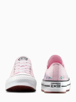 Converse Pink Youth Chuck Taylor Floral Print Embroidered EVA Lift Ox Trainers