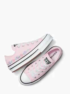 Converse Pink Youth Chuck Taylor Floral Print Embroidered EVA Lift Ox Trainers