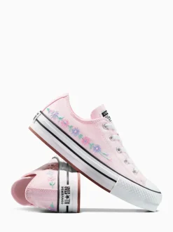 Converse Pink Youth Chuck Taylor Floral Print Embroidered EVA Lift Ox Trainers