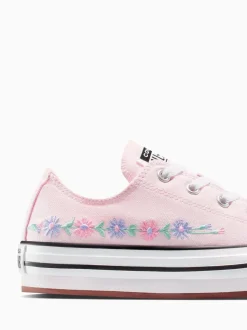 Converse Pink Youth Chuck Taylor Floral Print Embroidered EVA Lift Ox Trainers