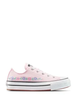 Converse Pink Youth Chuck Taylor Floral Print Embroidered EVA Lift Ox Trainers