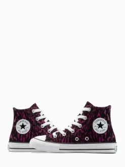 Converse Purple Chuck Taylor Kids Leopard High Trainers