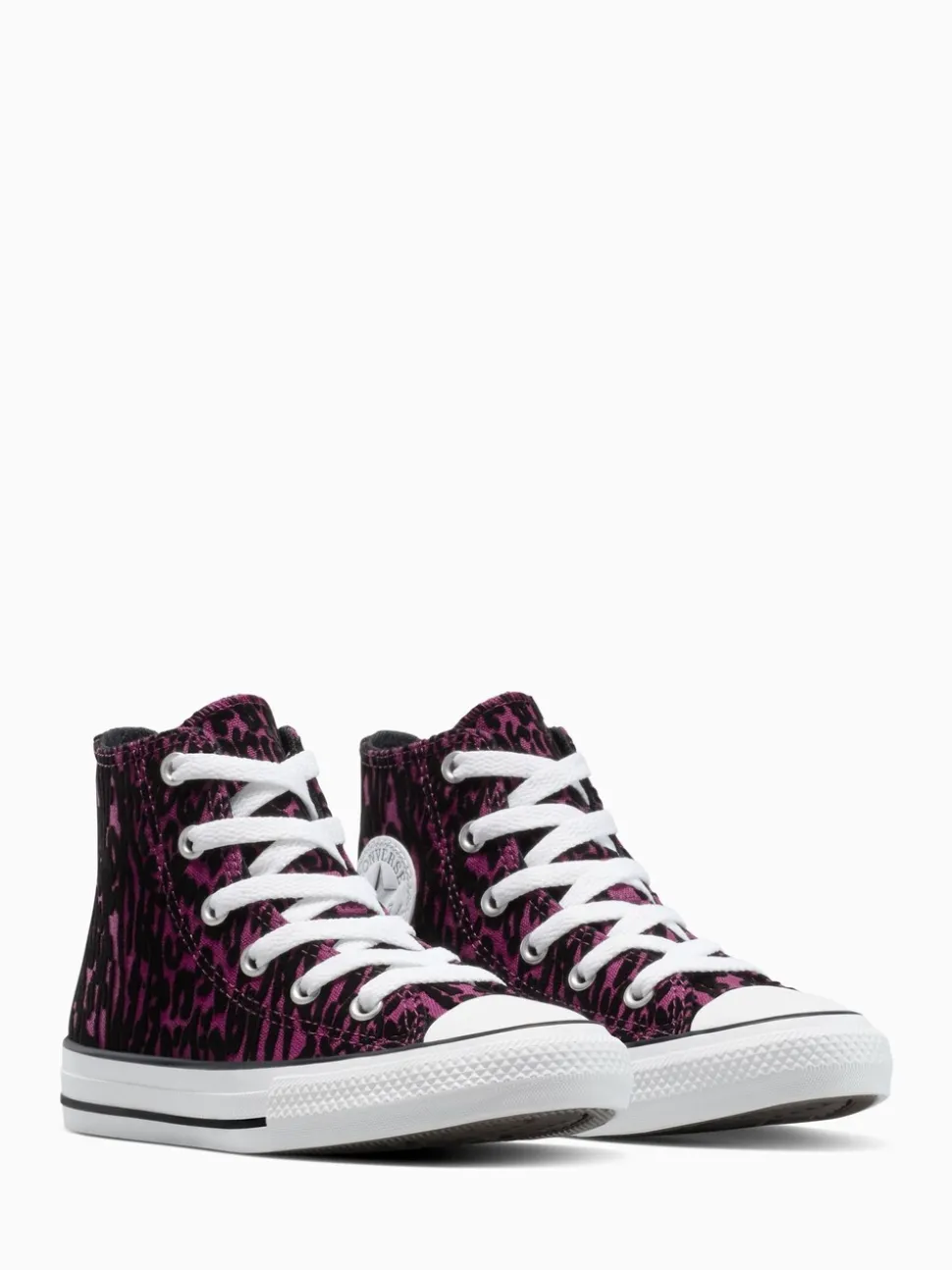 Converse Purple Chuck Taylor Kids Leopard High Trainers
