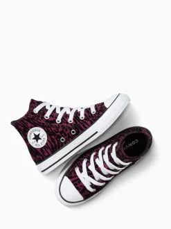 Converse Purple Chuck Taylor Kids Leopard High Trainers