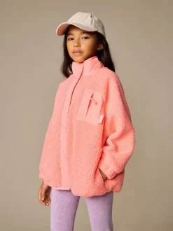 Coral Orange Button Up Fleece Jacket (3-16yrs)