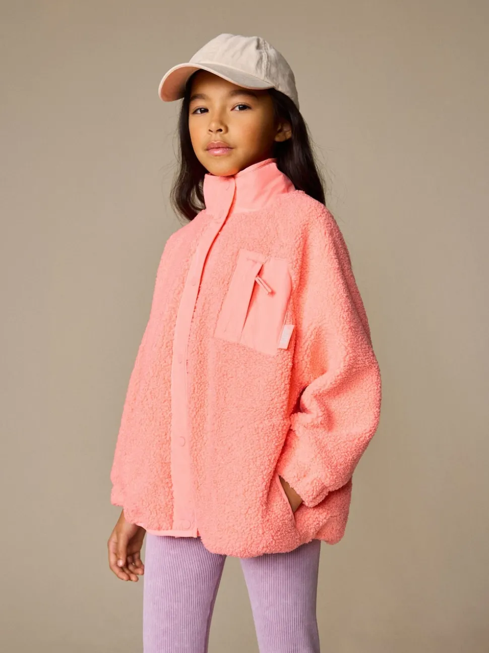 Coral Orange Button Up Fleece Jacket (3-16yrs)