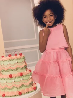 Coral Pink Occasion Top And Skirt Co-ord Set (3-16yrs)