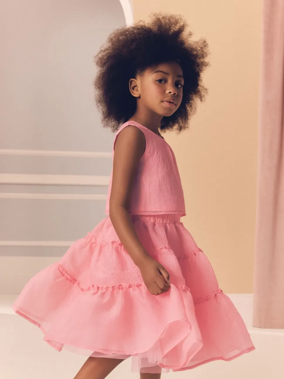 Coral Pink Occasion Top And Skirt Co-ord Set (3-16yrs)