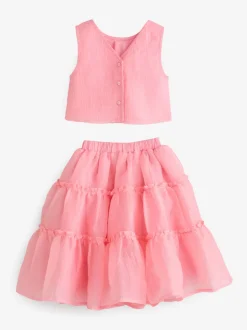 Coral Pink Occasion Top And Skirt Co-ord Set (3-16yrs)