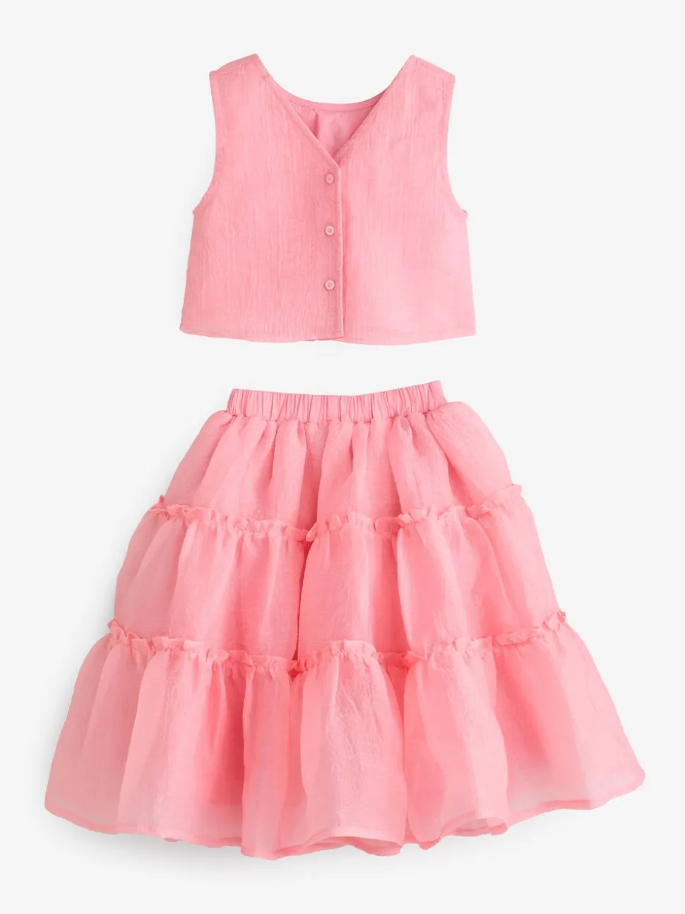 Coral Pink Occasion Top And Skirt Co-ord Set (3-16yrs)