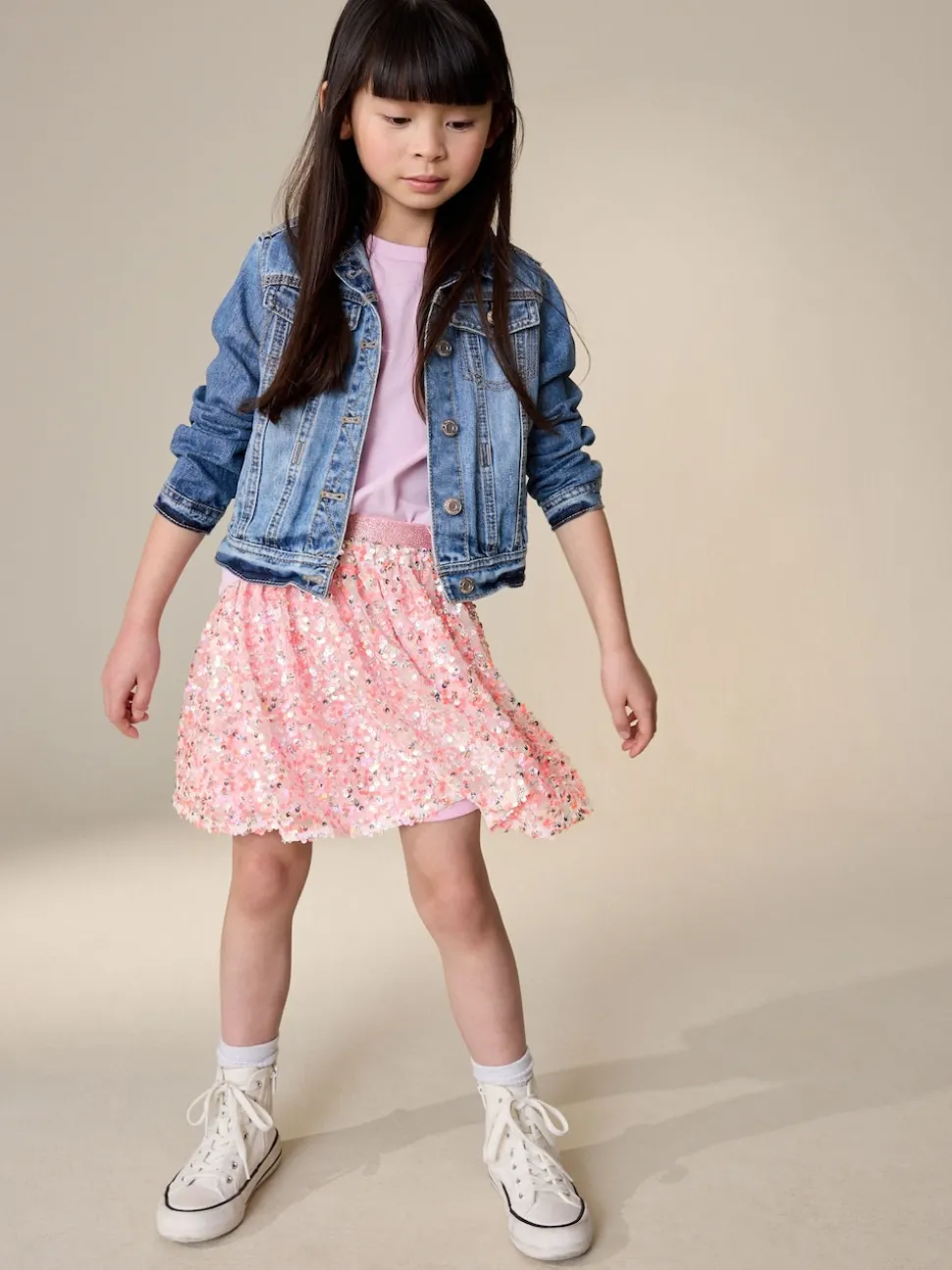 Coral Pink Sequin Skirt (3-16yrs)