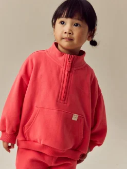 Coral Red Quarter Zip Sweatshirt (3mths-7yrs)
