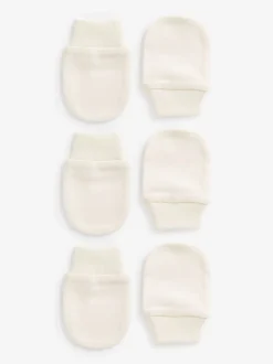 Cream 100% Cotton Baby Scratch Mitts 3 Pack