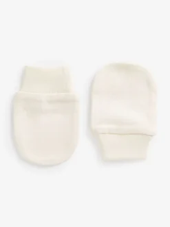 Cream 100% Cotton Baby Scratch Mitts 3 Pack